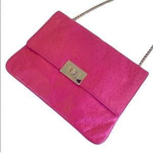 Michael Kors Magenta Leather Crossbody Or Shoulder Bag Gold Chain And Clasp